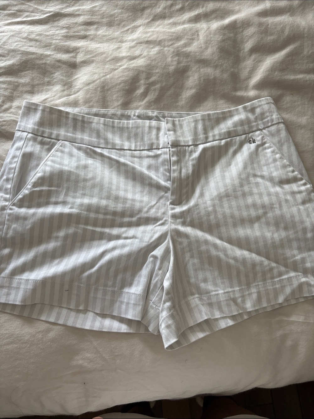 Calvin Klein White & Light Gray Striped Women's Shorts